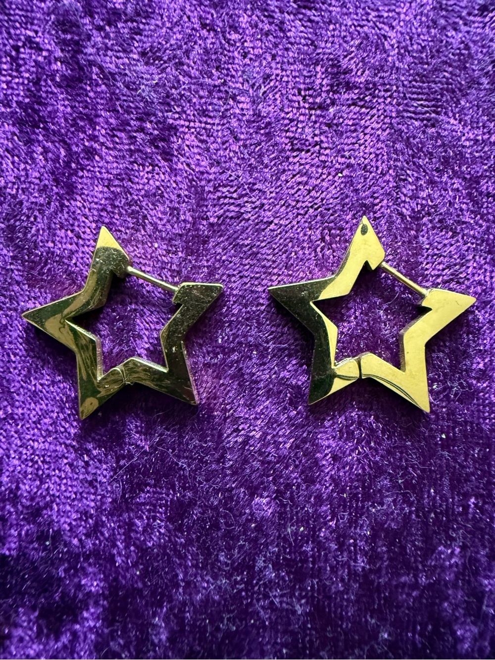 Gold Star Hoop Earrings - Bold Shiny Star Shape